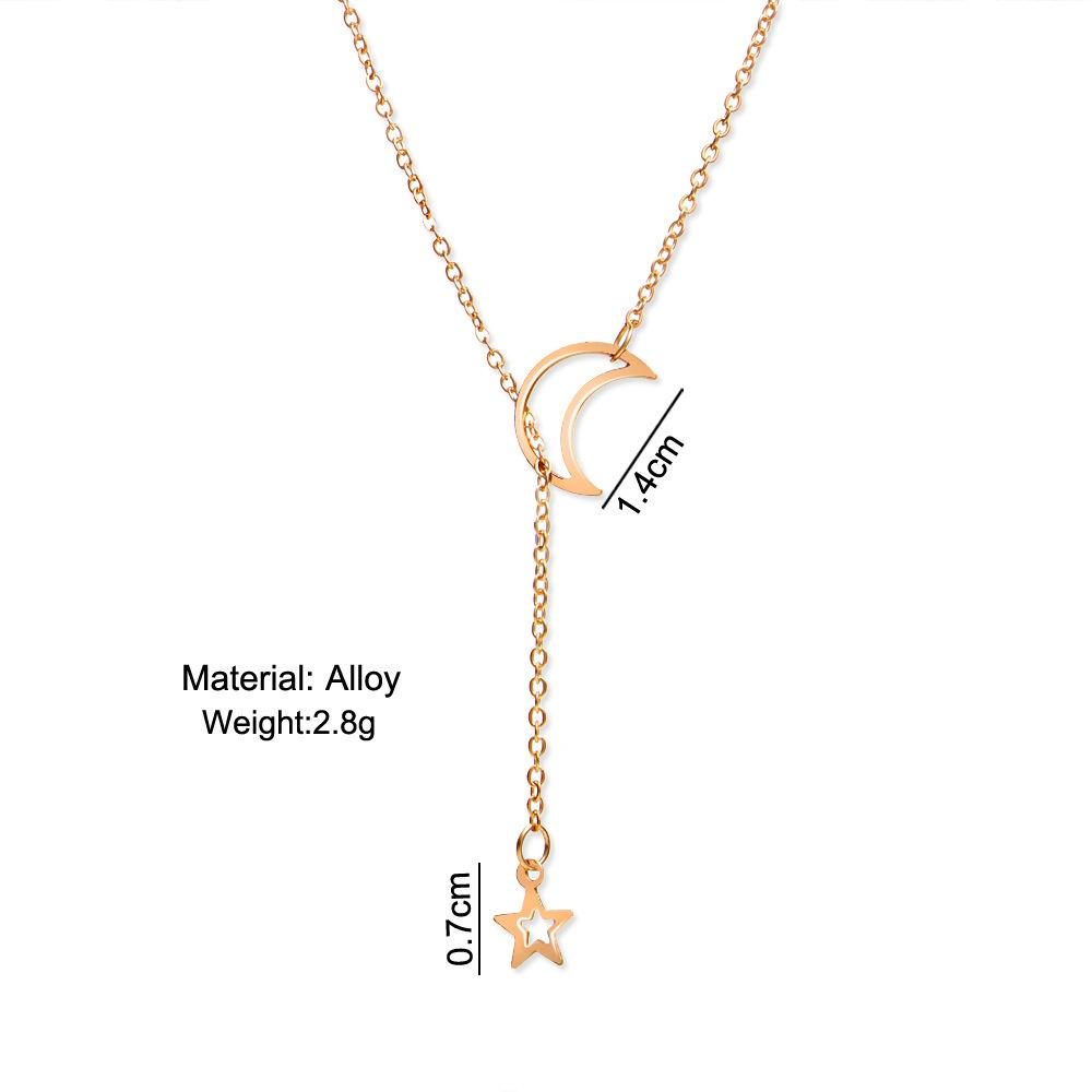 Nuova collana girocollo con ciondolo a forma di stella e luna semplice, semplice collana con ciondolo in lega color oro, collana con catena per donna, gioielli da festa