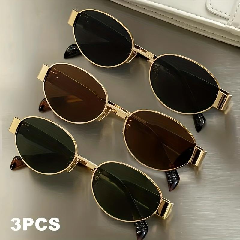 3PCS Metal Fashion Women s Sunglasses Luxury Brand Glasses Oval Frame Classic Colors