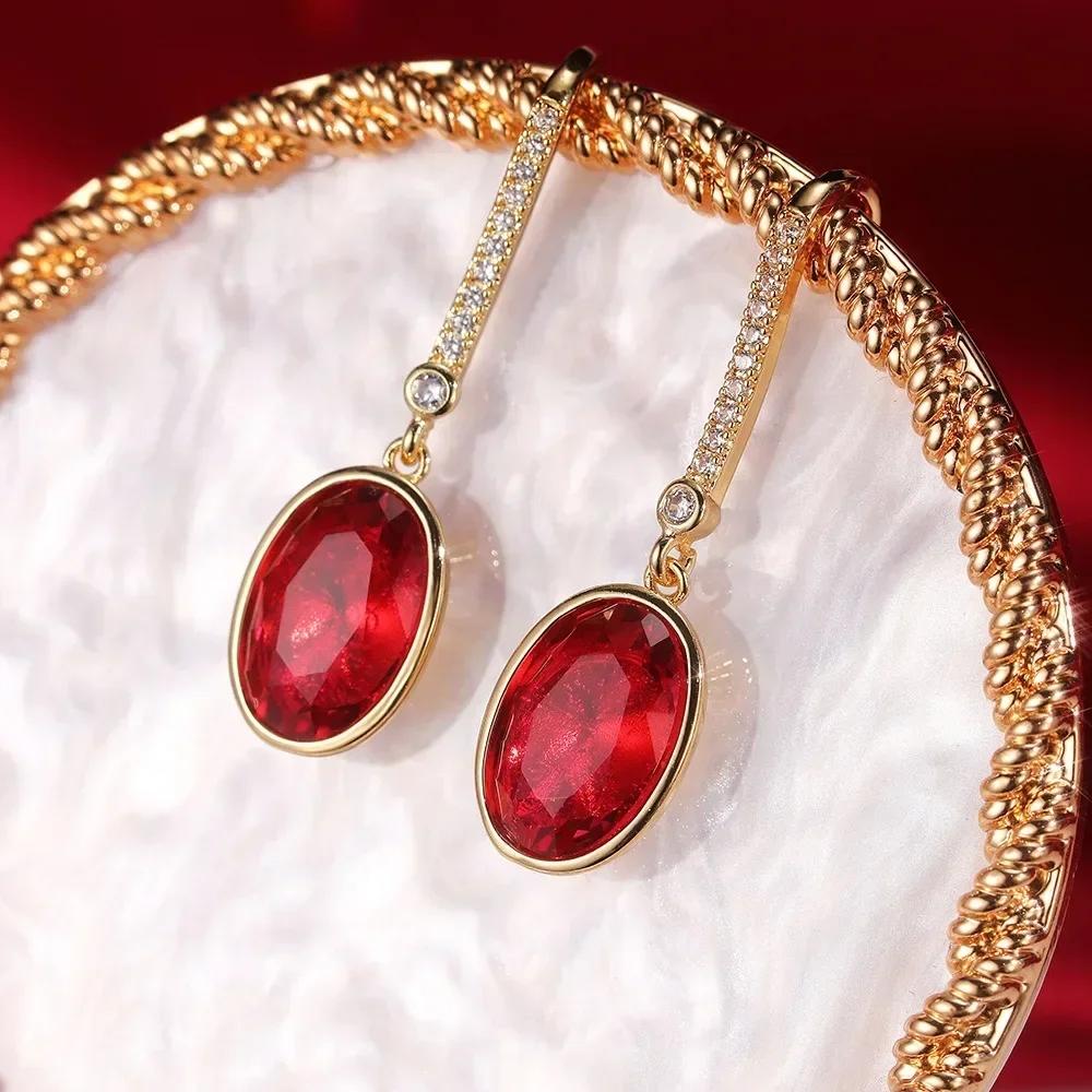 

2026 Gorgeous Red CZ Women s Cubic Zirconia Earrings, Bright and Elegant Engagement Wedding Party Zircon