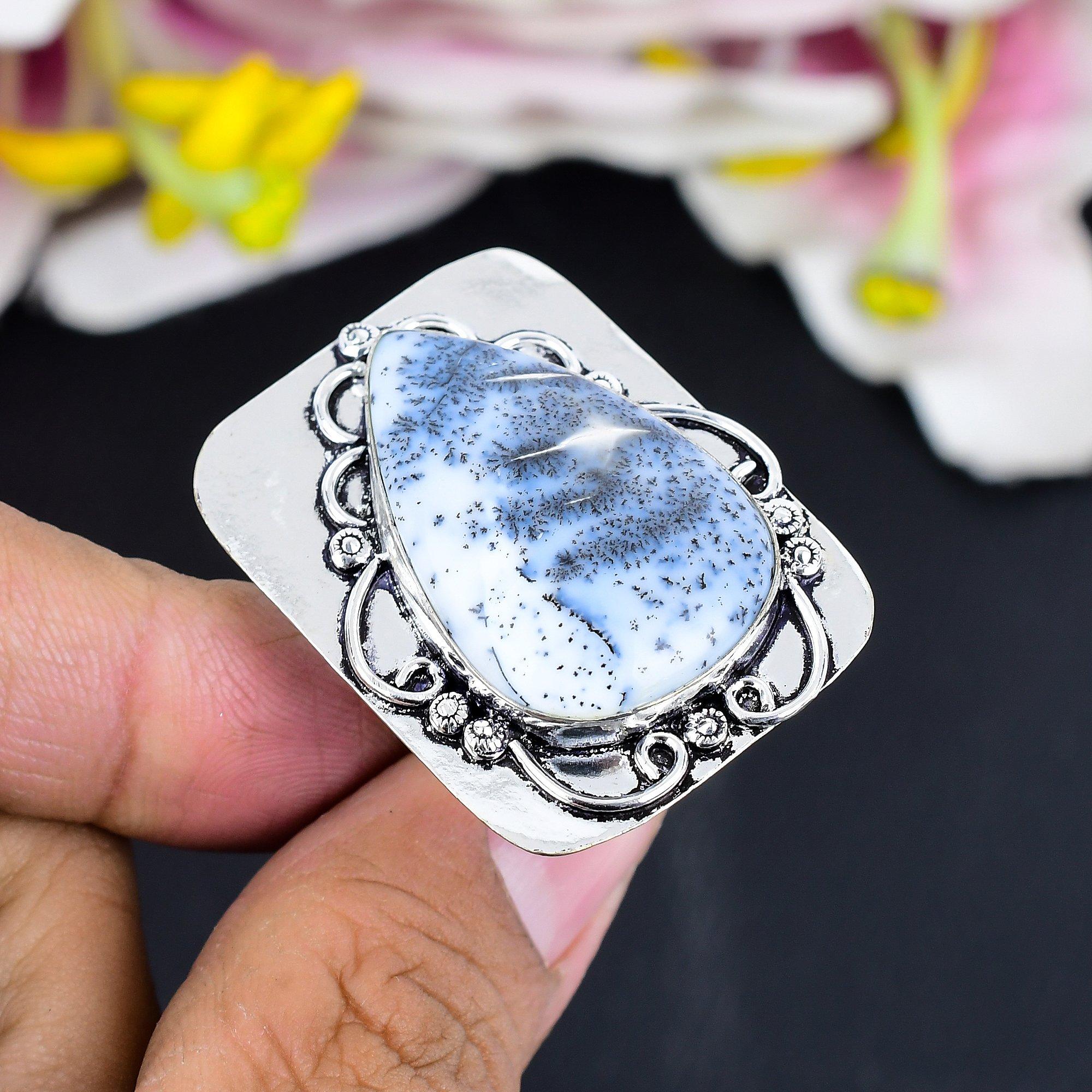 

Dendrite Opal Gemstone Handmade 925 Sterling Silver Jewelry Ring Size 9 KG-1682