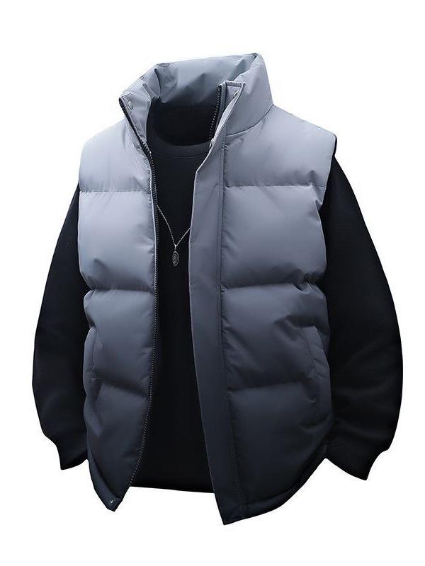 Men's Autumn/Winter Gradient Color Thickened Sleeveless Stand-up Collar Cotton Vest 2025 Model