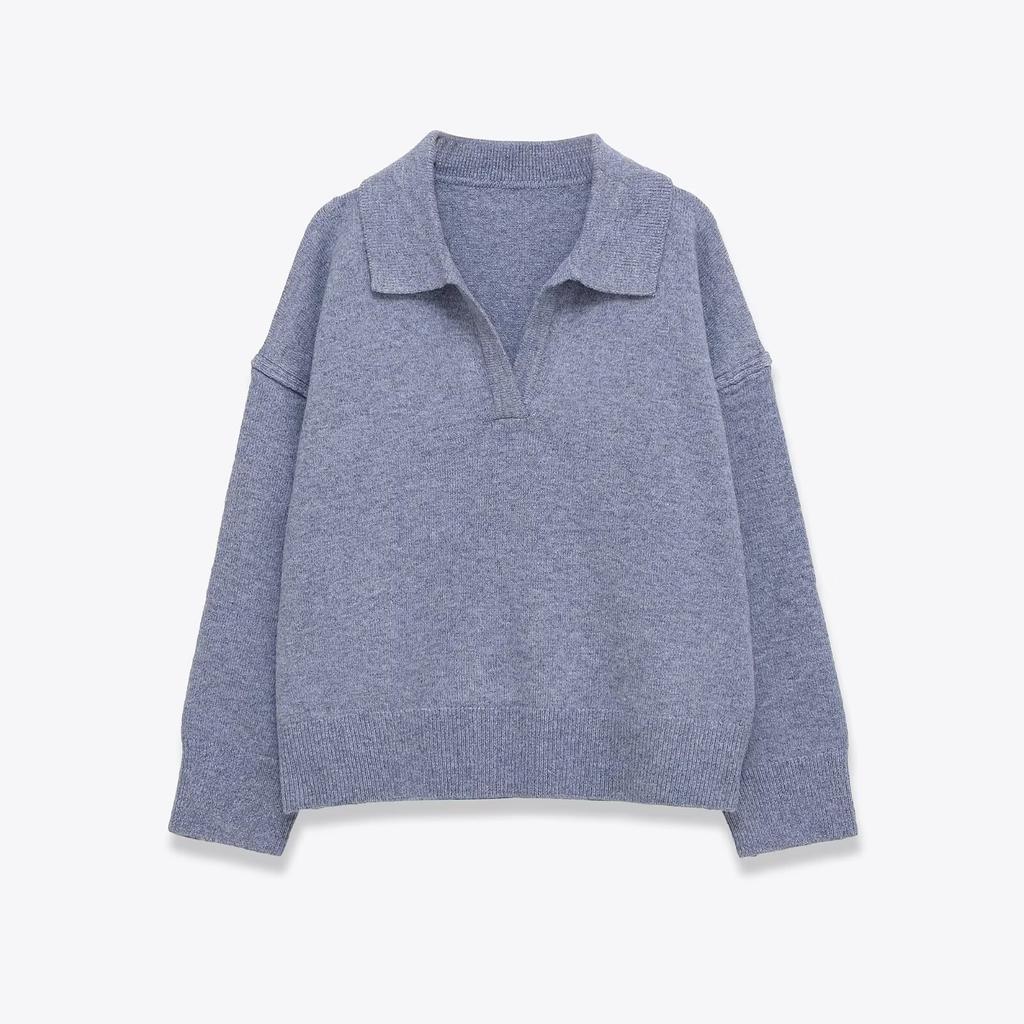 European and American style, new women's clothing, fashionable and versatile cross-border cashmere blended POLO shirt-type knitted sweater