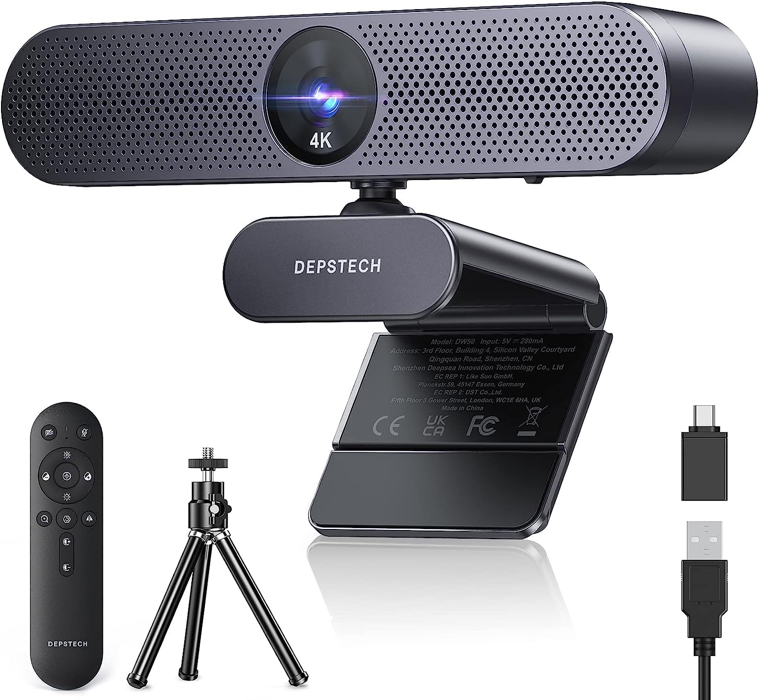 

DEPSTECH 4K Webcam with Remote Zoom USB PC Desktop Tripod for Web Conferencing and Online Compatible with Mac Control, Autofocus,
