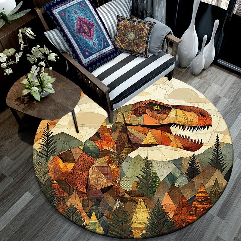 T-Rex Dinosaur Round Area Rug,Carpet Rug for Living Room Bedroom Sofa Playroom Decor,Non-slip Floor Mat