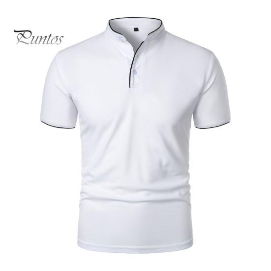 

Мужская футболка с коротким рукавом, воротник-стойка, однотонная футболка, повседневная базовая рубашка, топ обычного кроя для спорта, путешествий, офиса, повседневной одежды L белый