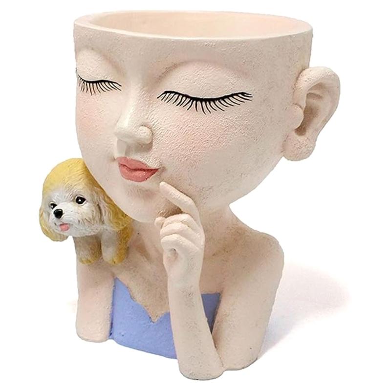 Cute Portrait Gypsum Flower Pot Silicone Mold Epoxy Resin Casting Mold Succulent Vase Cement Clay Mold Pen Holder Mold