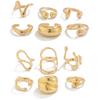 Salircon 6Pcs/set Vintage Irregular Gold Color Open Ring for Women Classic Geometry Smooth Metal Finger Ring Couple Jewelry Gift