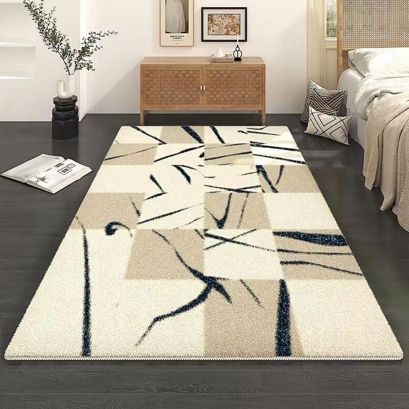 Washable Cream Wabi-Sabi Living Room Floor Mat - Irregular Style