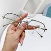 Men's Retro Double Bridge Half-Frame Rimless Anti-Blue Light Prescription Glasses