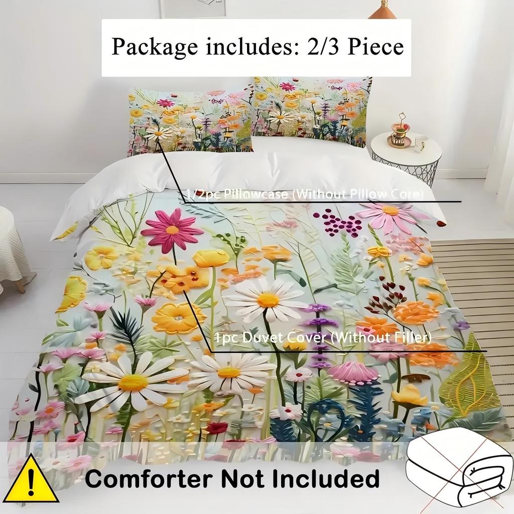 Color Oil Painting Floral Leaf 3D Print Quilt Cover Color Oil Painting Style Comfortable Spring Natural Bedding Cover Pillowcase