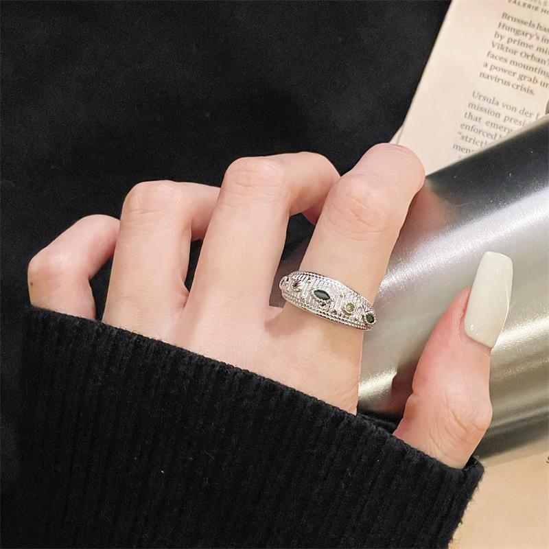 Medieval Gold French Retro Open Ring, High-End Light Luxury Inlaid Zircon Index Finger Ring, Niche Design Ring Adjustable opening