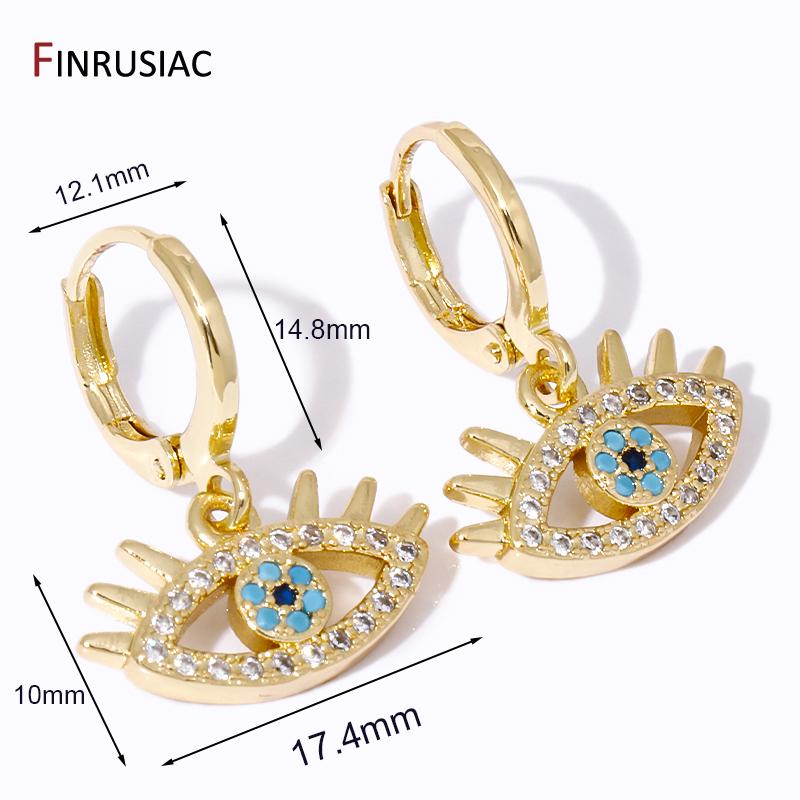 Fashion Crystal Evil Eye Charm Drop Earrings for Women Gold Plated Brass Greek Eye Dangle Hoop Earrings Birthday Jewelry Gift