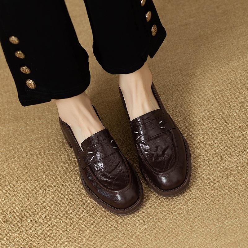 

Носите черные лоферы во все сезоны, удобная женская обувь из овчины, на толстой подошве, не скользящая, однотонные туфли из мягкой кожи с глубоким вырезом, в стиле ретро 40