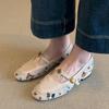 French Retro Splicing One-pedal Mary Jane Loafers Women's Low-heeled One-word Buckle Camellia Embroidered Casual Shoes