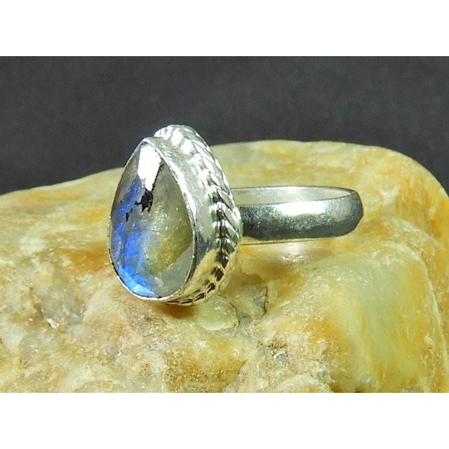Natural Labradorite 925 Sterling Silver Pear Handmade Vintage Ring US-6.5 MK-59