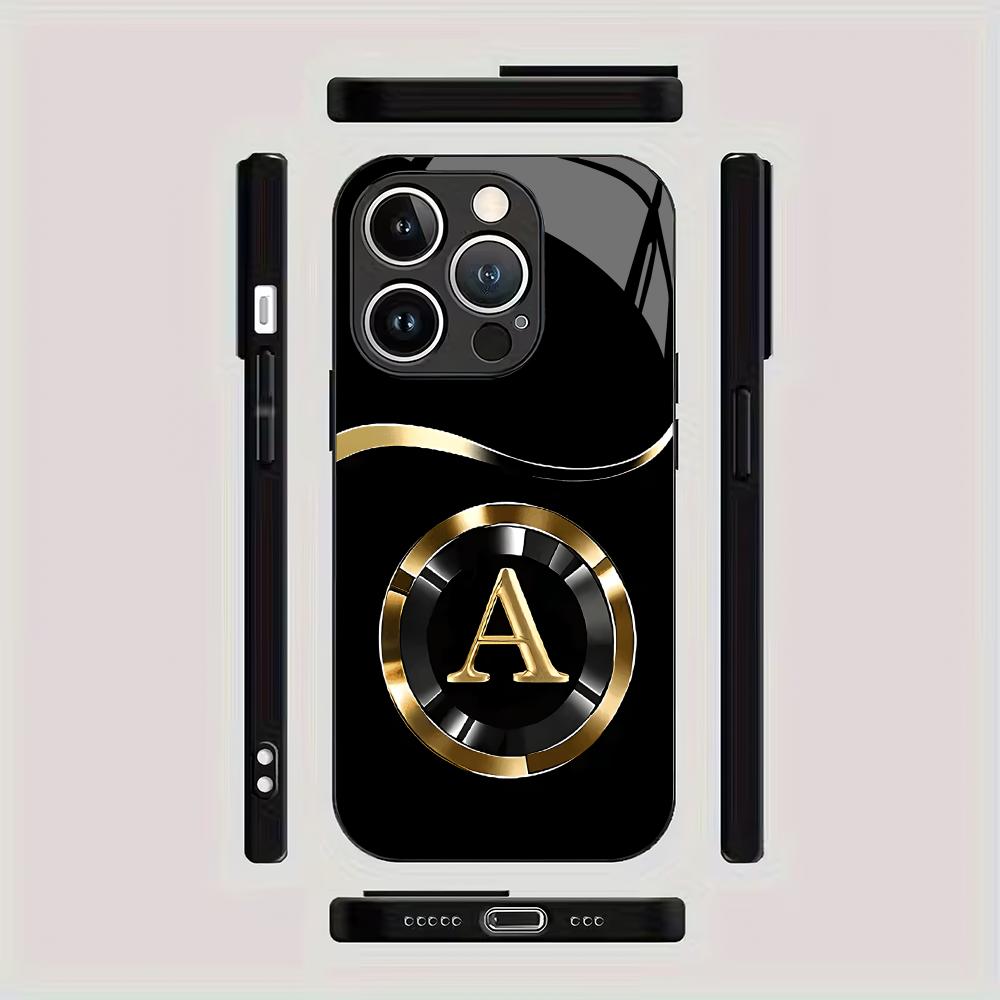 Creative Letter A Pattern Tempered Glass Phone Case Suitable for iPhone 17 16 15 14 13 12 11 Pro Max Plus Shockproof Back Cover