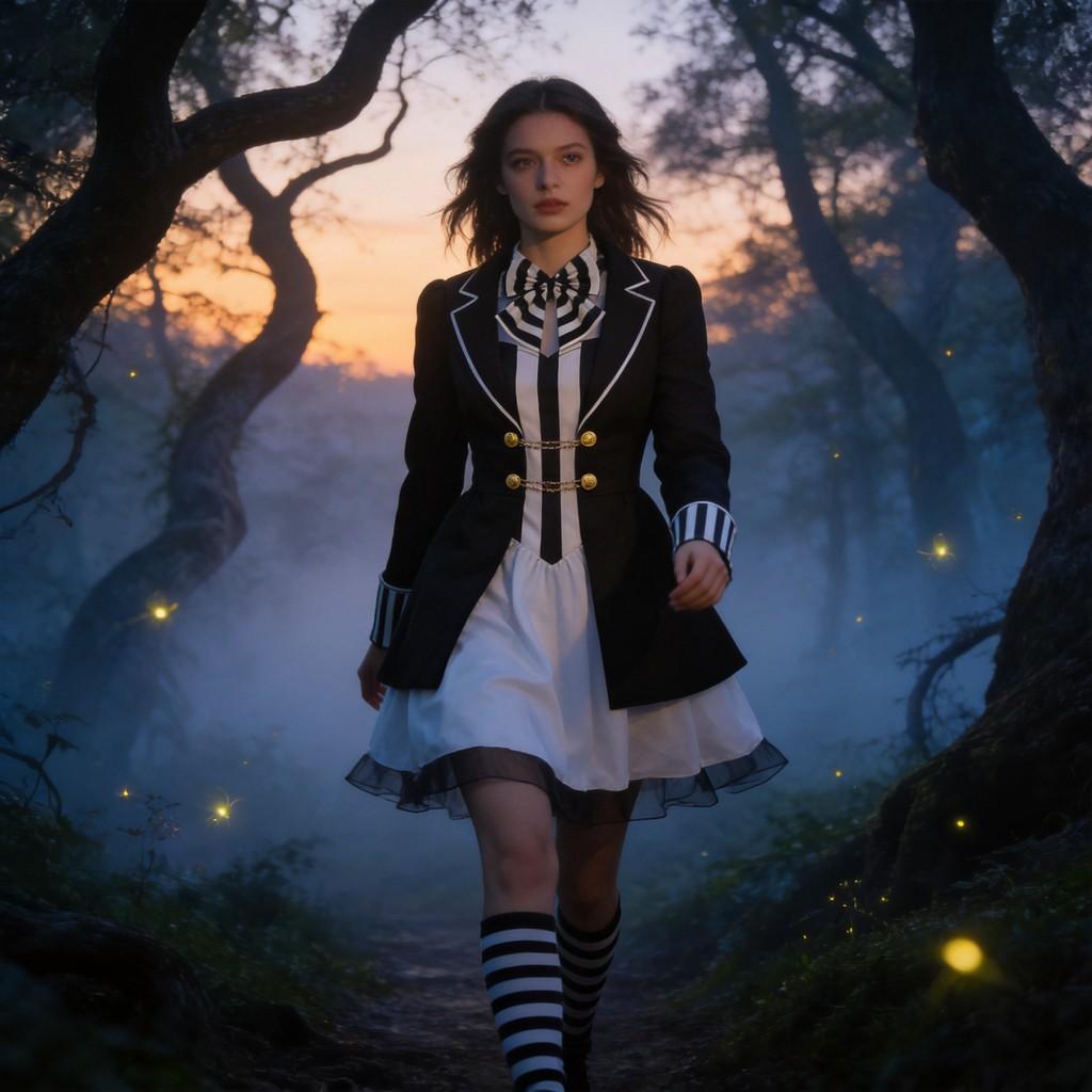 Cosplay Costume With Striped Collar And Gloves For Halloween Parties