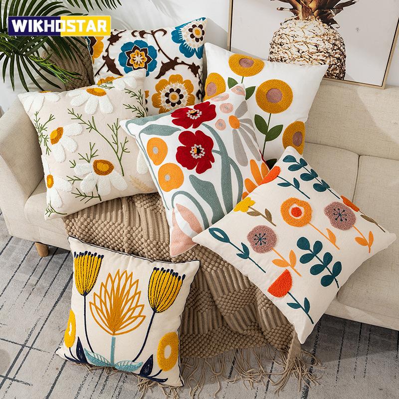 Bestickte Kissenhülle Weiche Gemütliche Baumwolle Dekorative Außenkissenbezüge mit Reißverschluss für Couch Sofa Schlafzimmer
