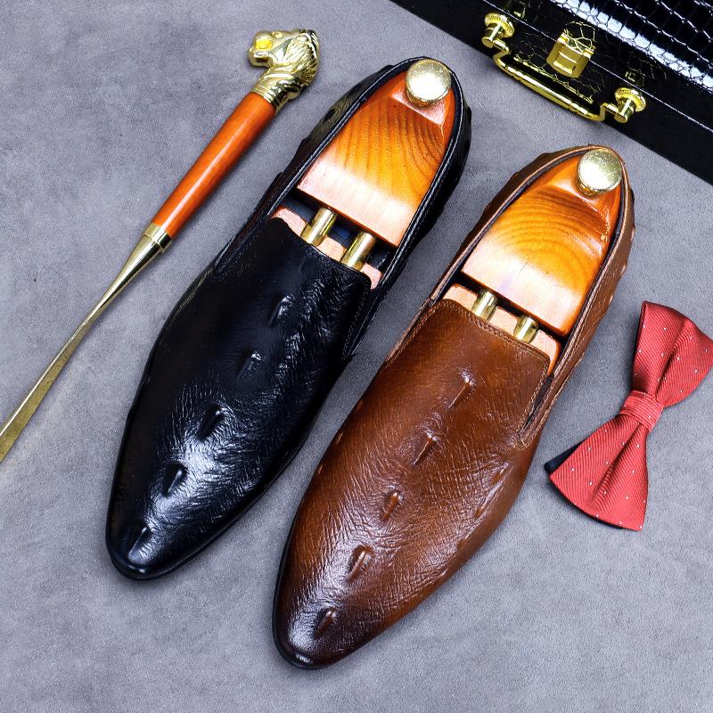 Men's Shoes Youth Office Cowhide Leather Shoes British Crocodile Pattern Business Dress One Foot