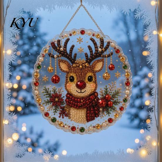 Acrylic Ornaments for Home Christmas Tree Hanging Ornament, Faux Pearl Art DIY Painting Office Party Decorations Suncatcher, 20cm Glowing Holiday