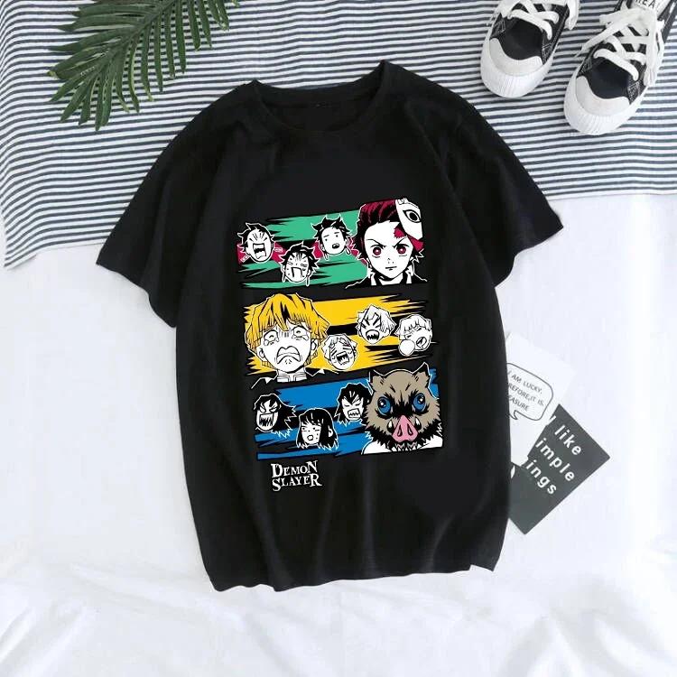 Women T-shirt Kaus Grafis Anime Demon Slayer Uniseks Tanjirou Kamado Kaus Wanita Kimetsu No Yaiba Nezuko Kaus Wanita