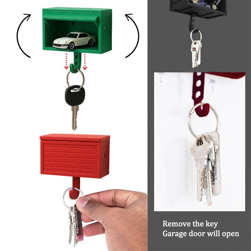 Car Garage Key Holder With Opening Door Wall Hanging Key Holder 3D Printed Key Organizer Self-Adhesive(Car Models Not Included)