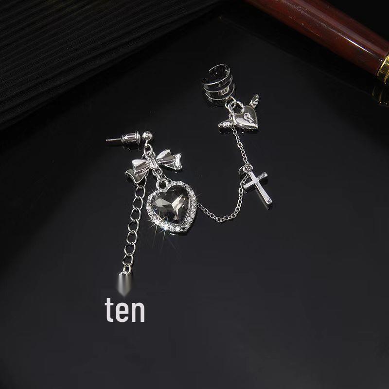 Retro Dark Punk Heart Cross Metal Chain Earrings for Women