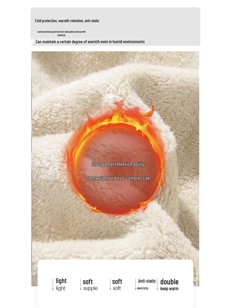 Men's Lambswool Round Neck Hoodie, Velvet-Lined, Thick, Long Sleeve, Warm Winter Top, No Hood