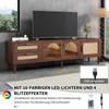 TV Board TV-Schrank Lowboard 2 Schubladen, 2 gewölbten Glastüren, 1 Rattan-Tür, TV-ständer Fernseher bis zu 80 Zoll, 180 cm, Wohnzimmer, Braun
