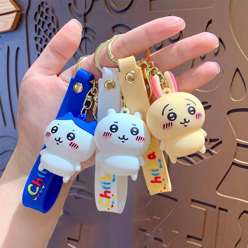 Kawaii PVC 3D Figure Keychain Cute Usagi Hachiware Ushachi Cartoon Pendant Bag Charm & Key Ring Party Birthday Perfect Gift