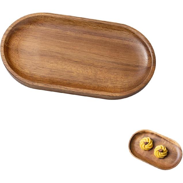 Small Wooden Tray, 7.28''×4.13'' Oval Wood Serving Trays, Acacia Wood Platter for Coffee Tables, Dessert, Snack, Fruit, Bathroom Tray Charcuterie
