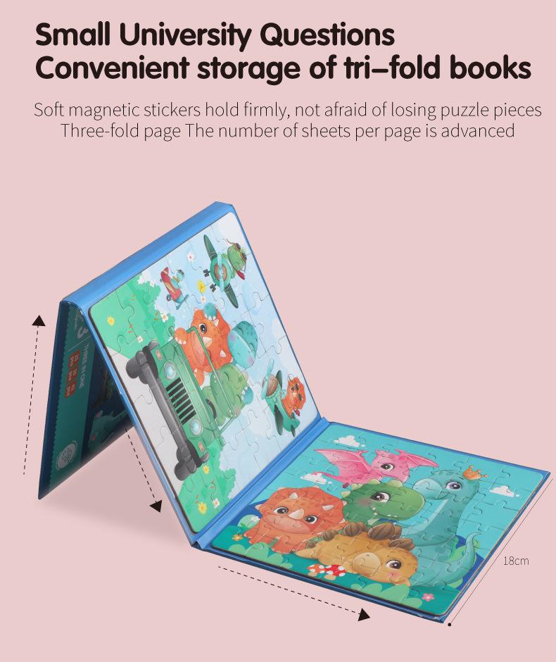 Folding Magnetic Book Puzzle for Children Ages 3-6: Beginner to Advanced Levels (9-42 Pieces)