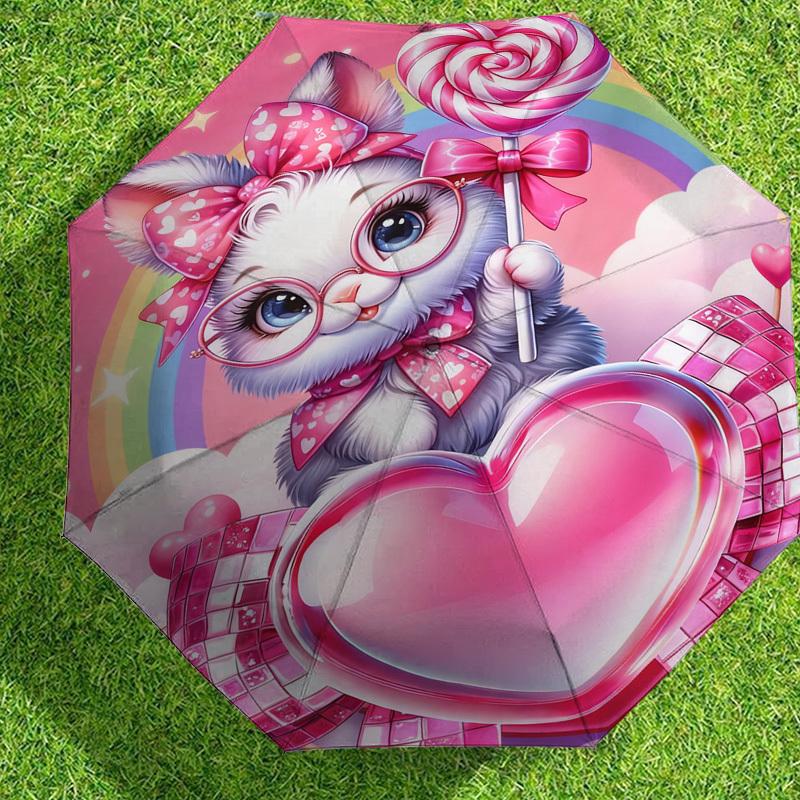 1pc Kitty Heart Pattern Umbrella Design Automatic Opening and Closing Umbrella, High-quality Travel Umbrella, c1128235