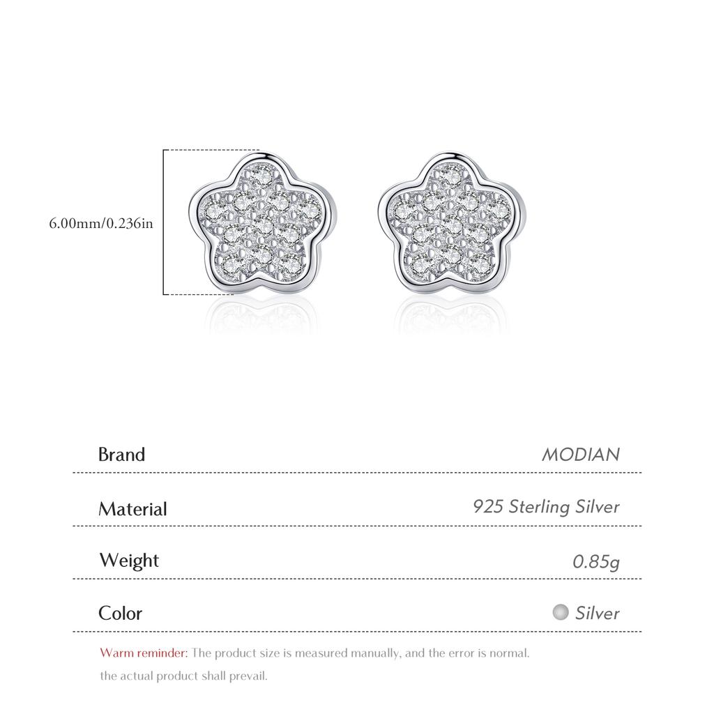 Modian Simple Full CZ Stud Earrings Fashion 925 Silver Flower Lovely Earring For Women Girls Party Accessories Jewelry