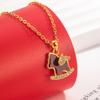 Elegant Red Diamond Glitter Wooden Horse Necklace - Luxurious, Exquisite Clavicle Chain for Women's High-End Style