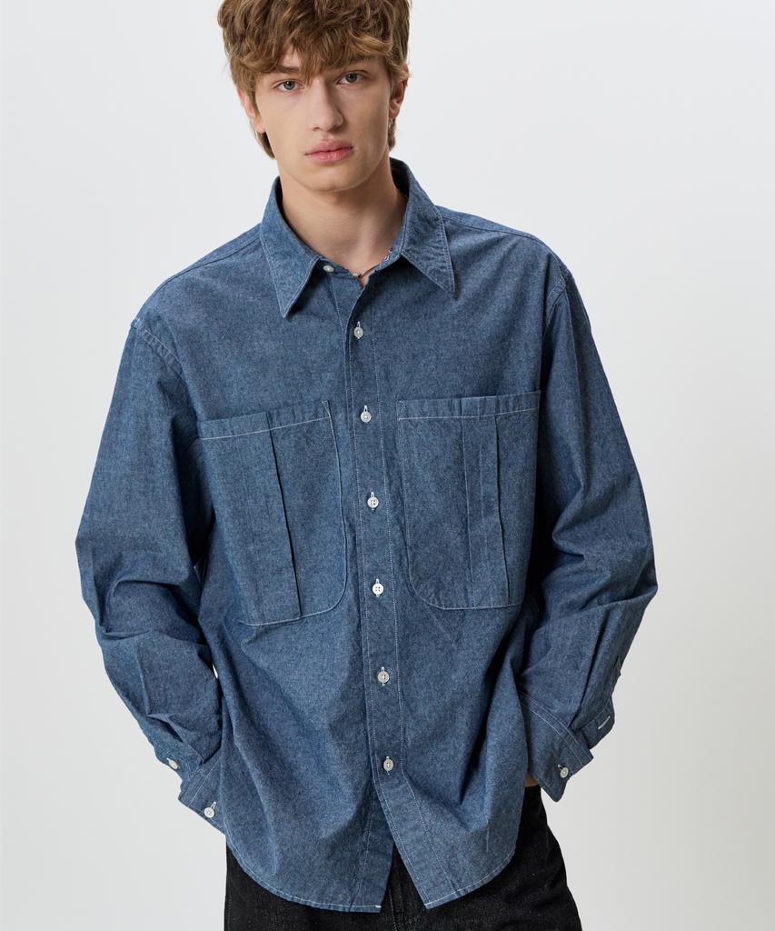 KNOUUN Grain Shirt (Washed Indigo)