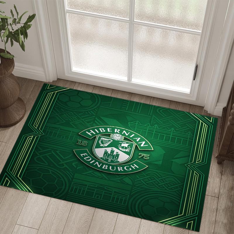 Hibernian FC Design Kristall Samt Teppich Gemütlich Nicht?Rutschfester Teppich mit Aufdruck für Schlafzimmer Wohnzimmer Eingang