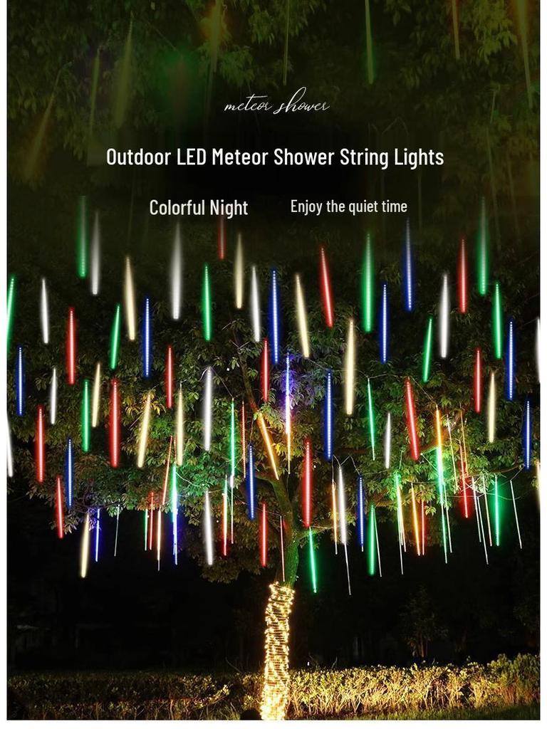 Waterproof Outdoor LED Meteor Shower Tree Lights: Decorative Hanging Lights for Courtyard and Christmas.