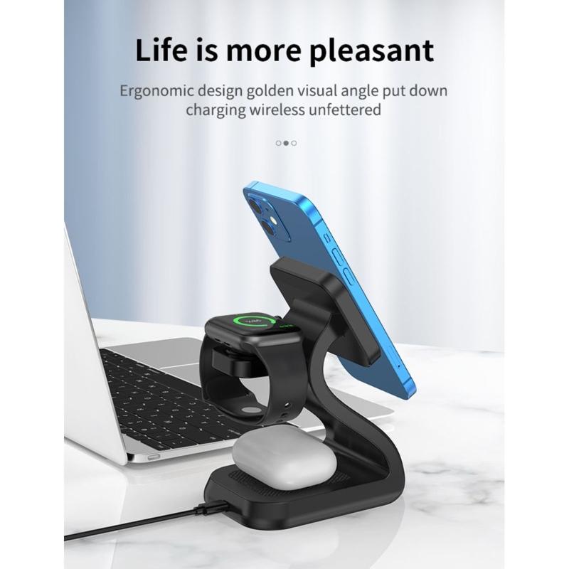 Magnetic Wireless Charging Station ABS Texture Suitable for Phone Watch Earphone Fast 15W Charging Built In Night Light