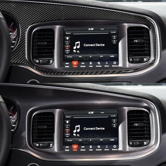 Glossy Carbon Fiber Car Dashboard Navigation Cover For Dodge Charger 2015-