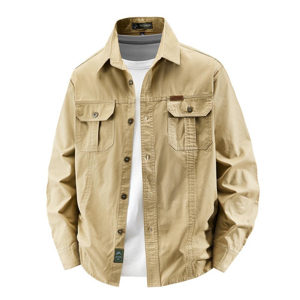 Vintage Men's 100% Cotton Shirt Safari Style Multi-pocket Lapel Top Spring Autumn Long Sleeve Youth Loose Shirts Plus Size M-6XL