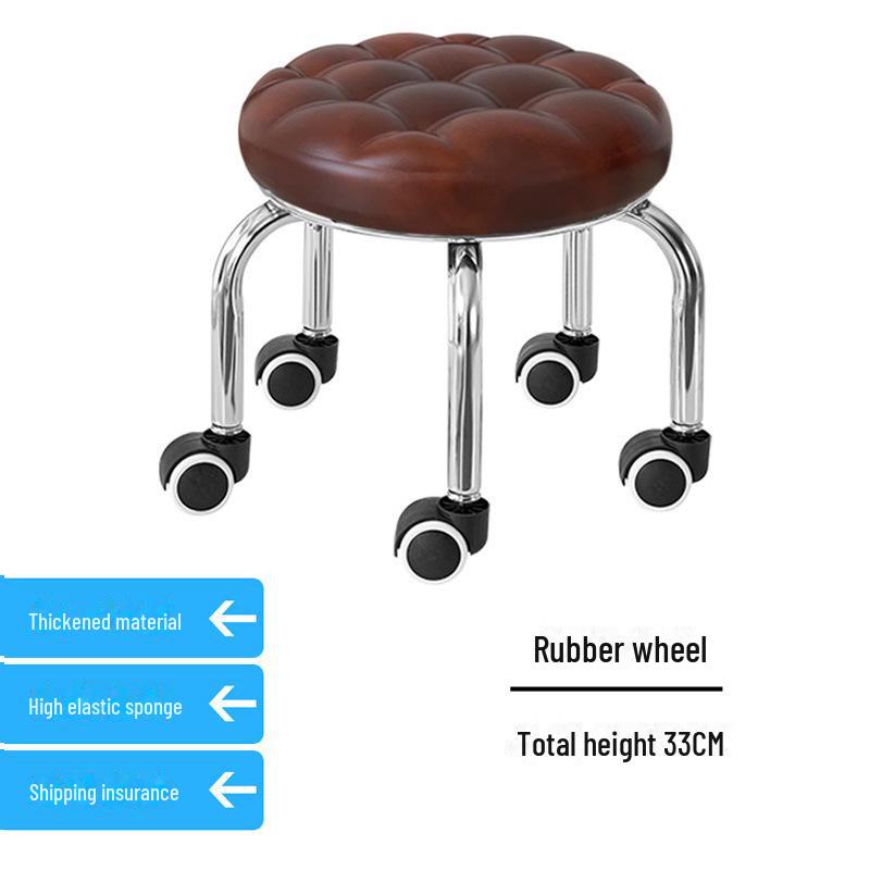 Silent Mobile Beauty Stool with Universal Wheels - Multifunctional, Low-Profile, Round Design for Home or Studio Use.