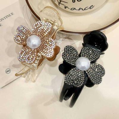 3Pcs Water Diamond Pearl Flower Ball Head Gripper Female Temperament High Ponytail Hair Clip with A Clip At The Back of The Head