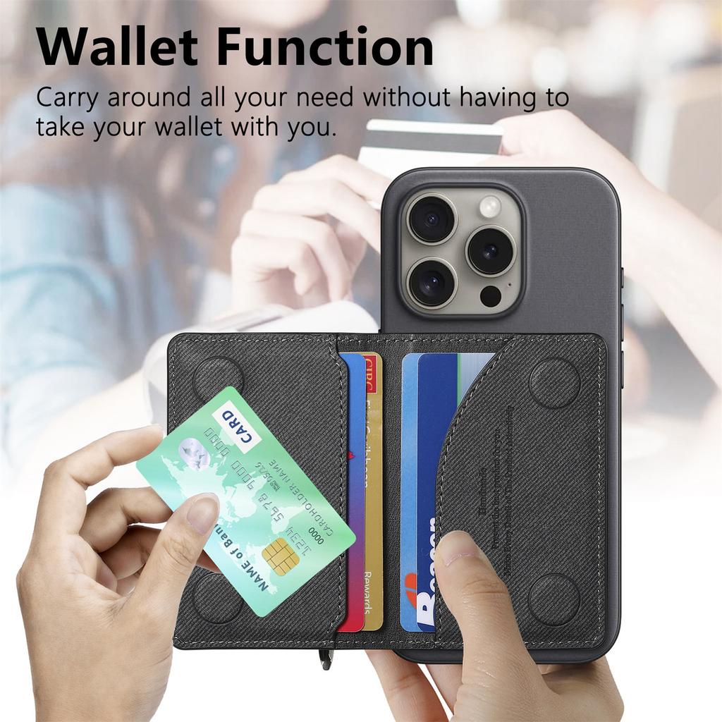 Mobile Phone Case Card Holder With PU Leather Back Sticker Card Bag Portable Zipper Wallet Stand For iPhone 16 Pro Max 15 14 13
