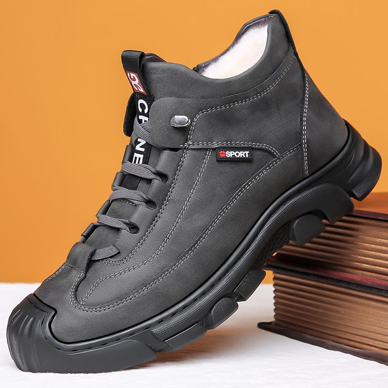 Cotton Shoes Men's Winter High-top Outdoor Mountaineering Waterproof and Non-slip Fur Integrated Snow Boots Men's Velvet Warm Cotton Shoes