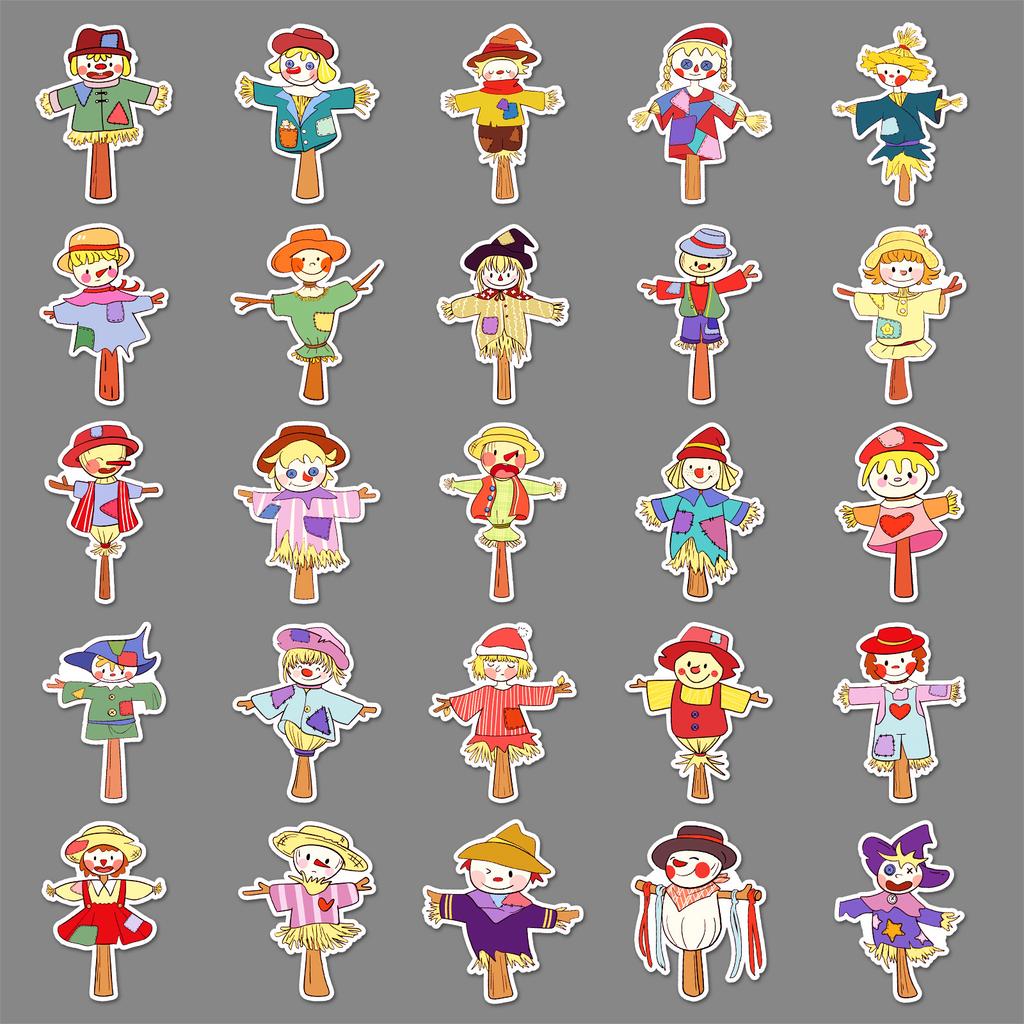50 Scarecrow Doodle Stickers Cartoon Hand Drawn Creative Decorative Mobile Phone Case Water Cup Luggage Stickers