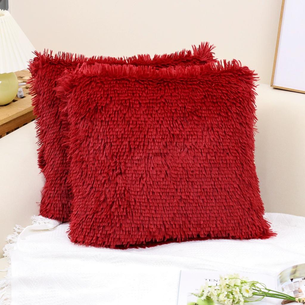 Luxury Soft Faux Fur Fleece Cushion Cover Pillowcase Spring Decorative Throw Pillows Covers, No Pillow Insert,18x18 Inch 2 Pack