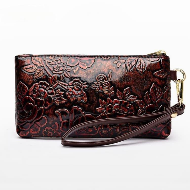 Vintage floral embossed patent leather clutch change purse