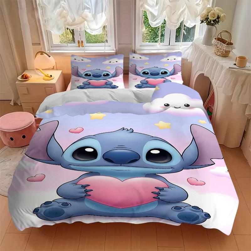 Stitch Heart Print 3Pcs Bedding Setduvet Cover With 2 Bedropillowcase Home Birthday Gift