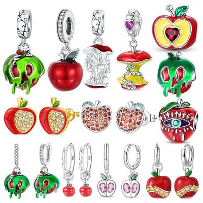 Copper Dainty Red Apple Beads Poisoned Apple Pendant Charm Fit Original Charm Bracelets Women Diy Jewelry Gift